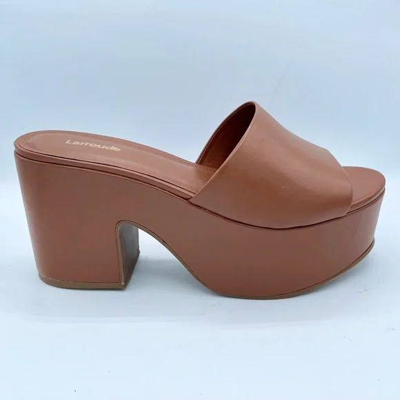 New Larroude Miso Platform Brown Leather Mules Size 9.5 - Picture 13 of 17